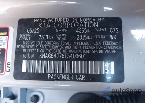 2026 Kia K5 Gt-Line Fwd from USA, damaged, VIN KNAG64J76T5403601